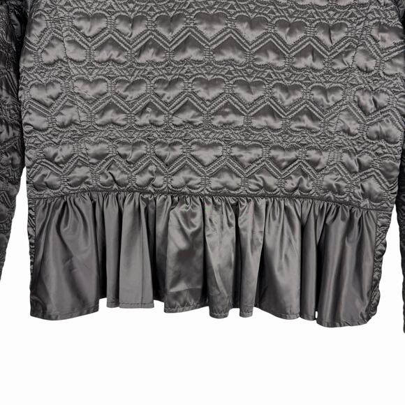 KATE SPADE Reversible Quilted Heart Satin Black Pink Ruffle Hem Jacket Coat M - Picture 14 of 16